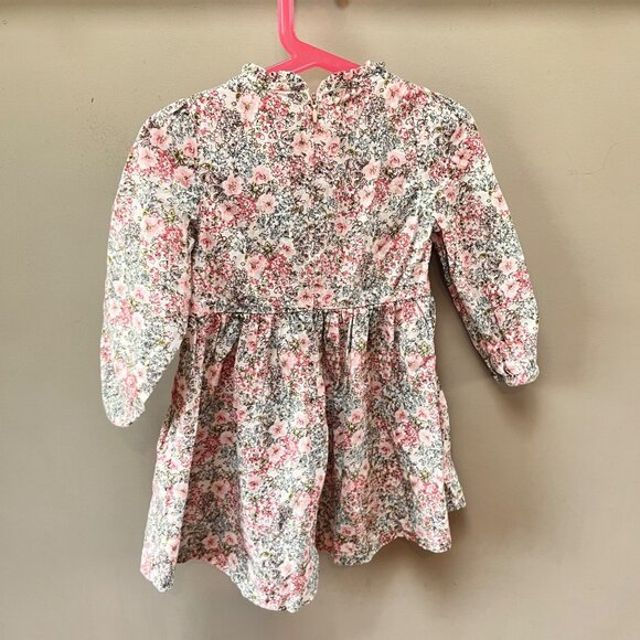 Girls Floral Long-Sleeve Dress By ToTo Heros Size 110 (3-4t) Pink White Gray Cot - Picture 3 of 4